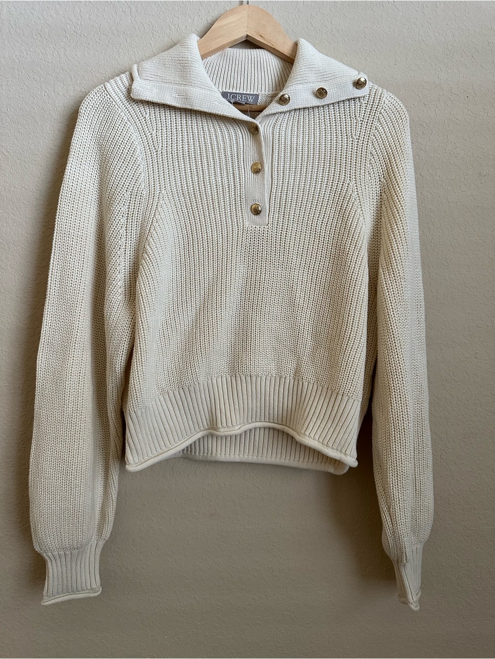 J. Crew Cream Button-Front Knit Sweater 100% Cotton Size M